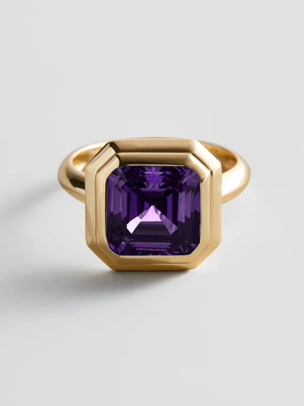 Gold Etched Bezel Custom Birthstone Ring - Amethyst made by BaubleBar