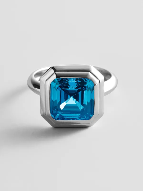 Silver Etched Bezel Custom Birthstone Ring - Blue Zircon made by BaubleBar