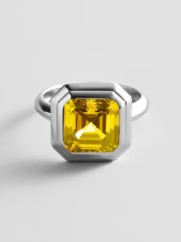 Silver Etched Bezel Custom Birthstone Ring - Topaz made by BaubleBar