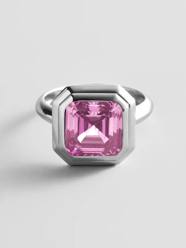 Silver Etched Bezel Custom Birthstone Ring - Rose made by BaubleBar