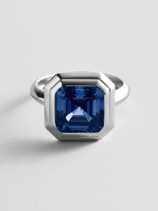 Silver Etched Bezel Custom Birthstone Ring - Sapphire made by BaubleBar