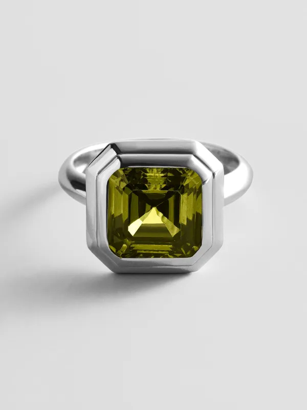 Silver Etched Bezel Custom Birthstone Ring - Peridot made by BaubleBar