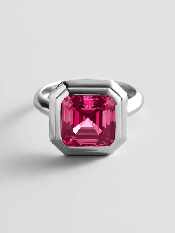 Silver Etched Bezel Custom Birthstone Ring - Ruby made by BaubleBar