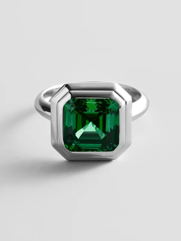 Silver Etched Bezel Custom Birthstone Ring - Emerald made by BaubleBar