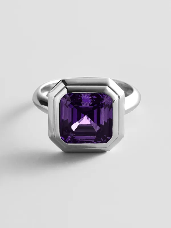 Silver Etched Bezel Custom Birthstone Ring - Amethyst made by BaubleBar