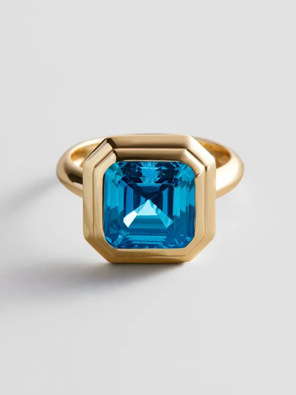 Gold Etched Bezel Custom Birthstone Ring - Blue Zircon made by BaubleBar