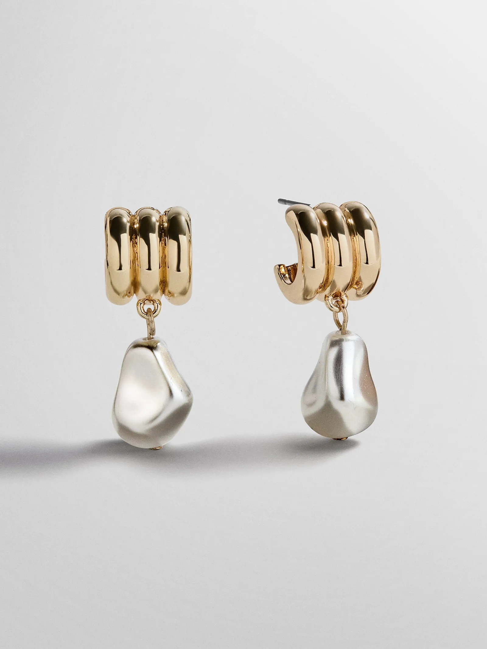 Teagan Ribbed Pearl Earrings - Gold/Pearl sold by BaubleBar