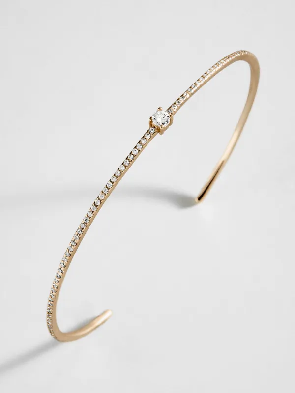 Eliza 14K Gold Cuff Bracelet - Gold/Pavé Cuff, Round Stone made by BaubleBar