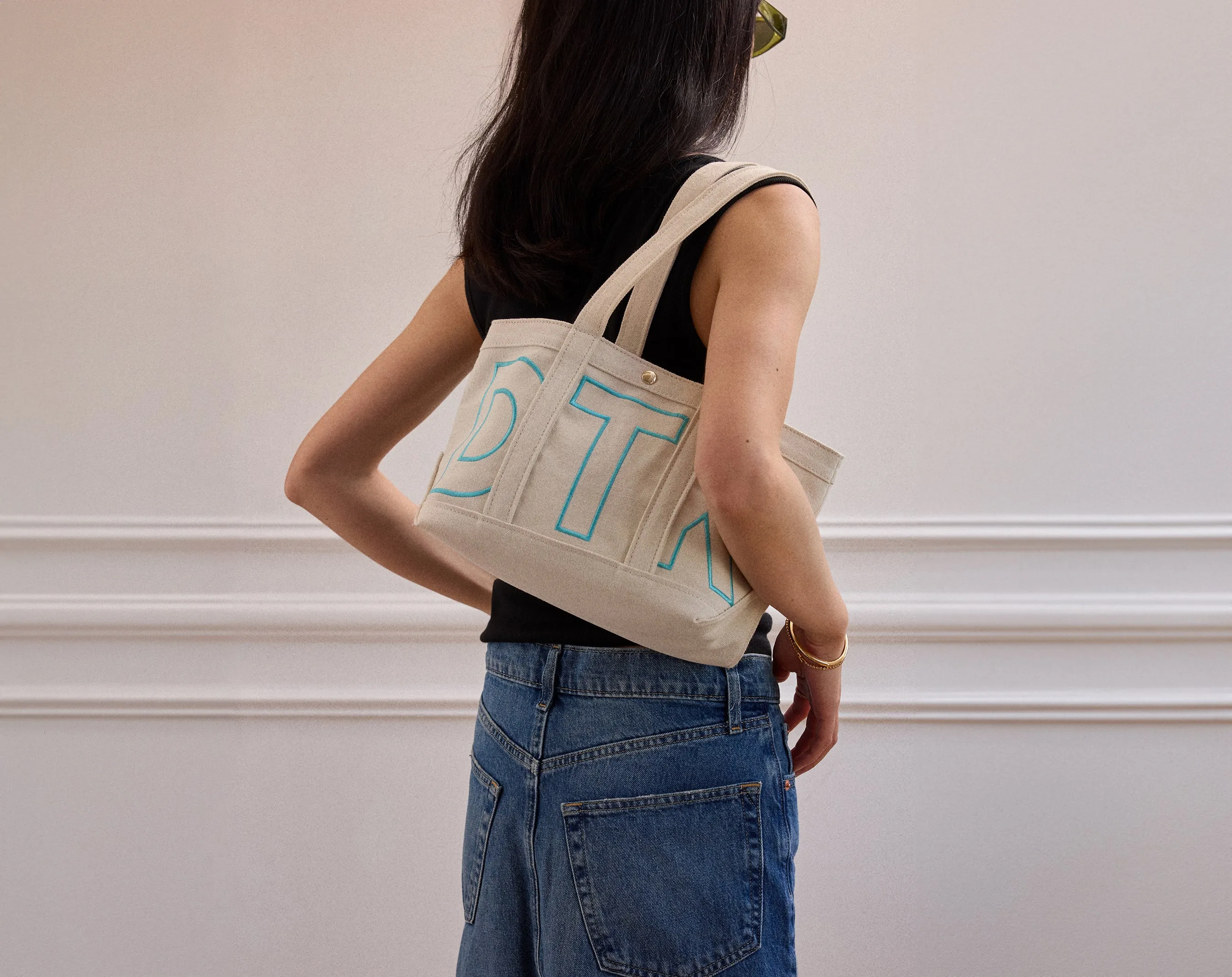 Solid Custom Alpha Tote - Dusty Blue sold by BaubleBar product image thumbnail 4