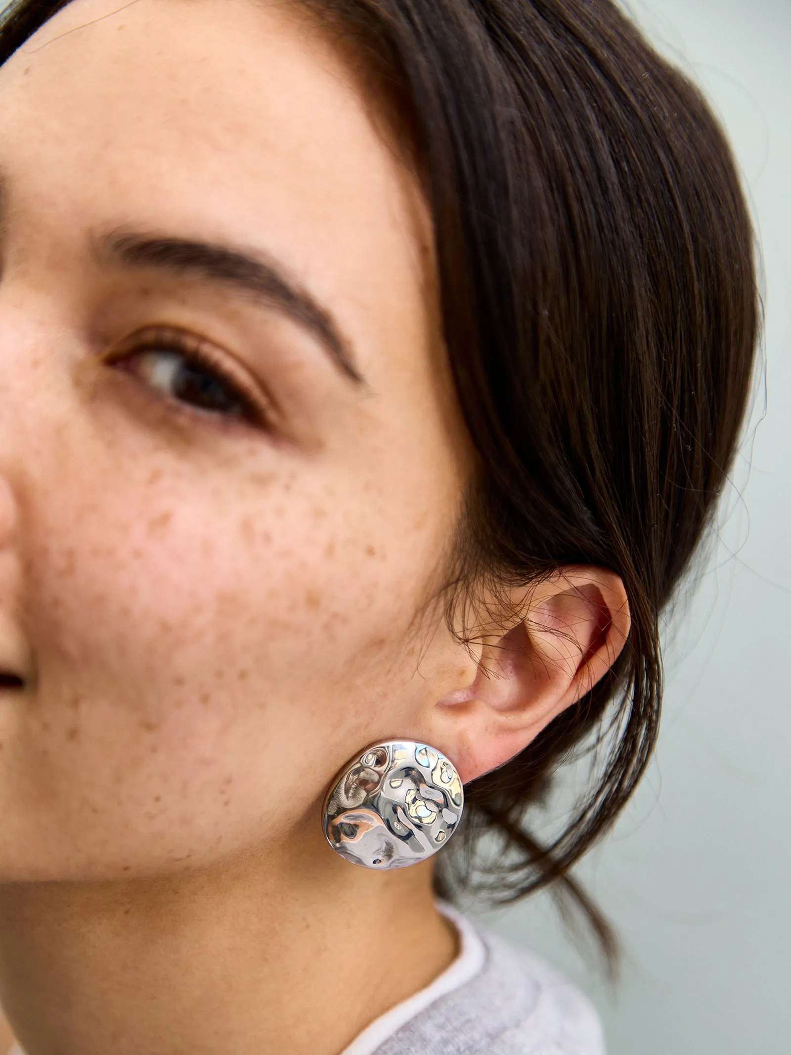 Odette Hammered Statement Studs - Silver sold by BaubleBar product image thumbnail 2