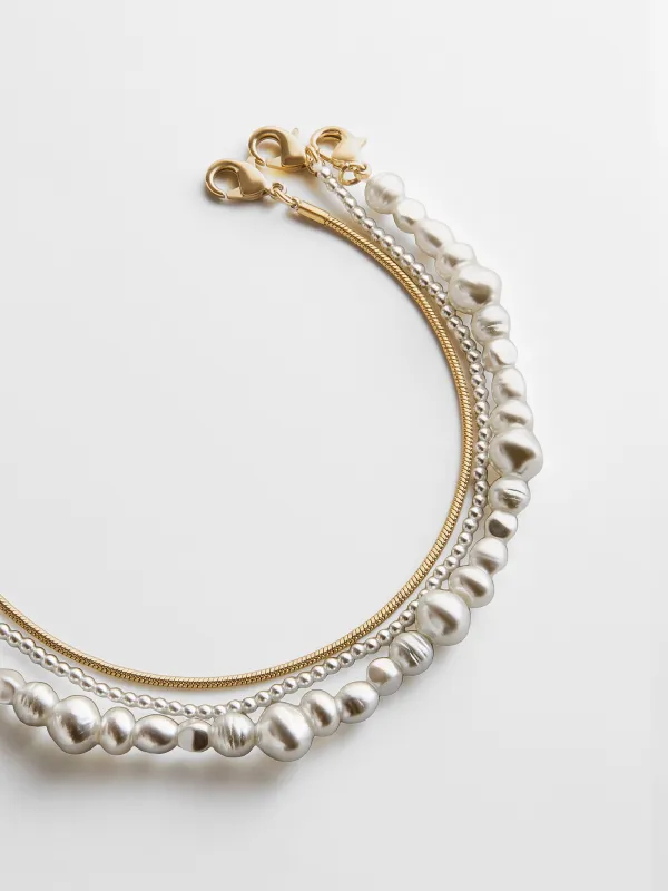 Reese Waterproof Pearl Anklet Set - Gold/Pearl made by BaubleBar