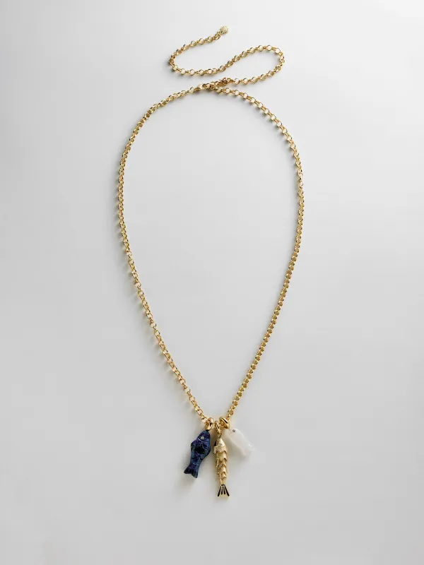 Lucky Catch Fish Charm Necklace - Gold made by BaubleBar