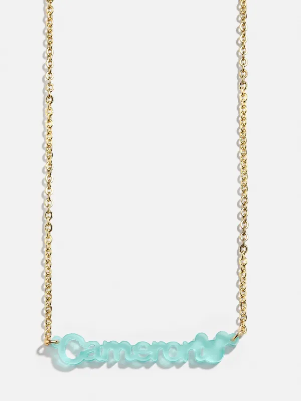 Disney Mickey Mouse Acrylic Custom Nameplate Necklace - Translucent Aqua made by BaubleBar
