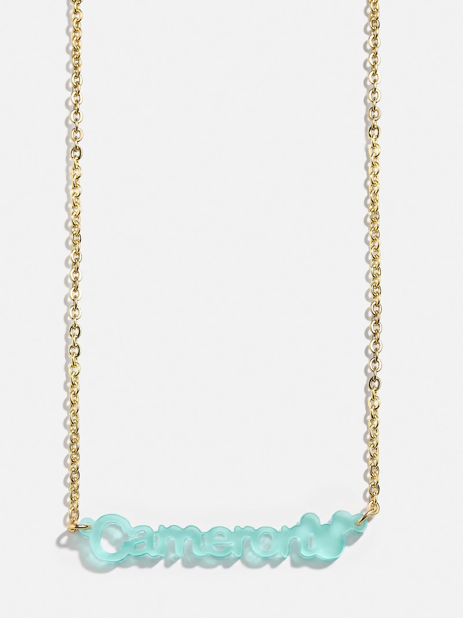 Disney Mickey Mouse Acrylic Custom Nameplate Necklace - Translucent Aqua sold by BaubleBar