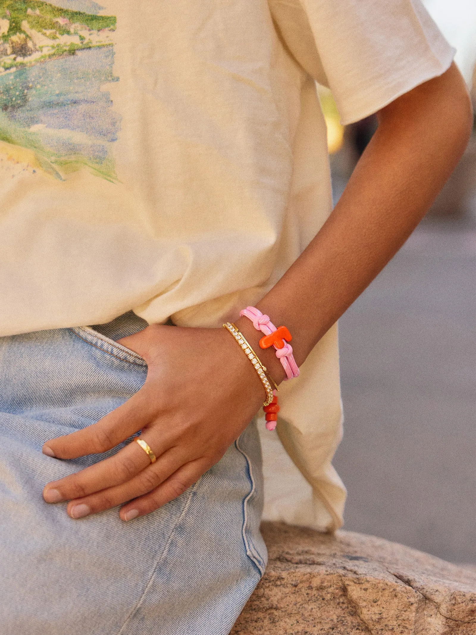 Knotty Enamel Initial Custom Bracelet - Pink/Orange Double Letter sold by BaubleBar product image thumbnail 2