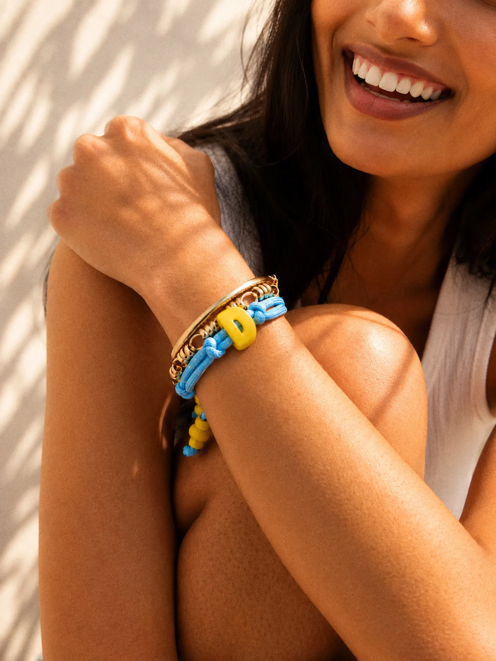Knotty Enamel Initial Custom Bracelet - Blue/Yellow Double Letter sold by BaubleBar product image thumbnail 2