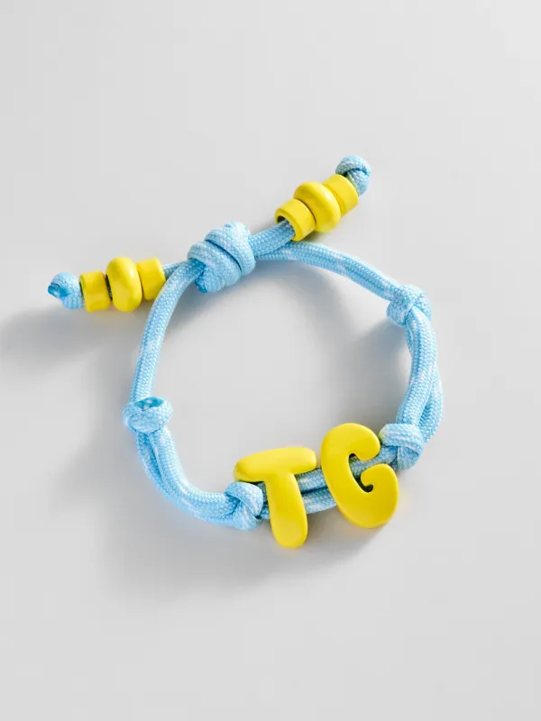 Knotty Enamel Initial Custom Bracelet - Blue/Yellow Double Letter made by BaubleBar