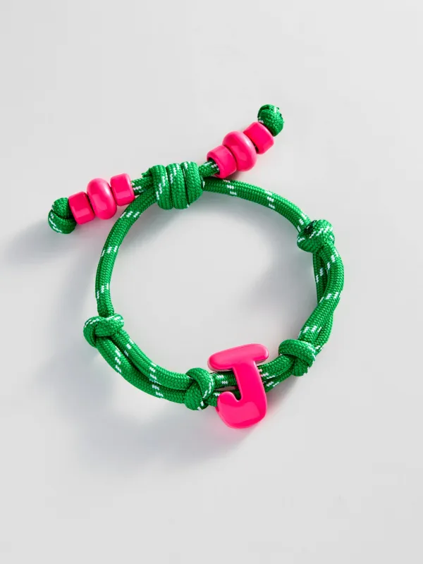 Knotty Enamel Initial Custom Bracelet - Green/Pink Single Letter made by BaubleBar