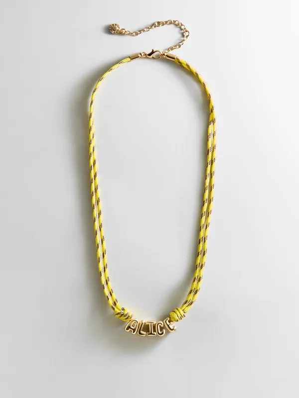 Bubble Letter Custom Paracord Necklace - Bright Yellow made by BaubleBar