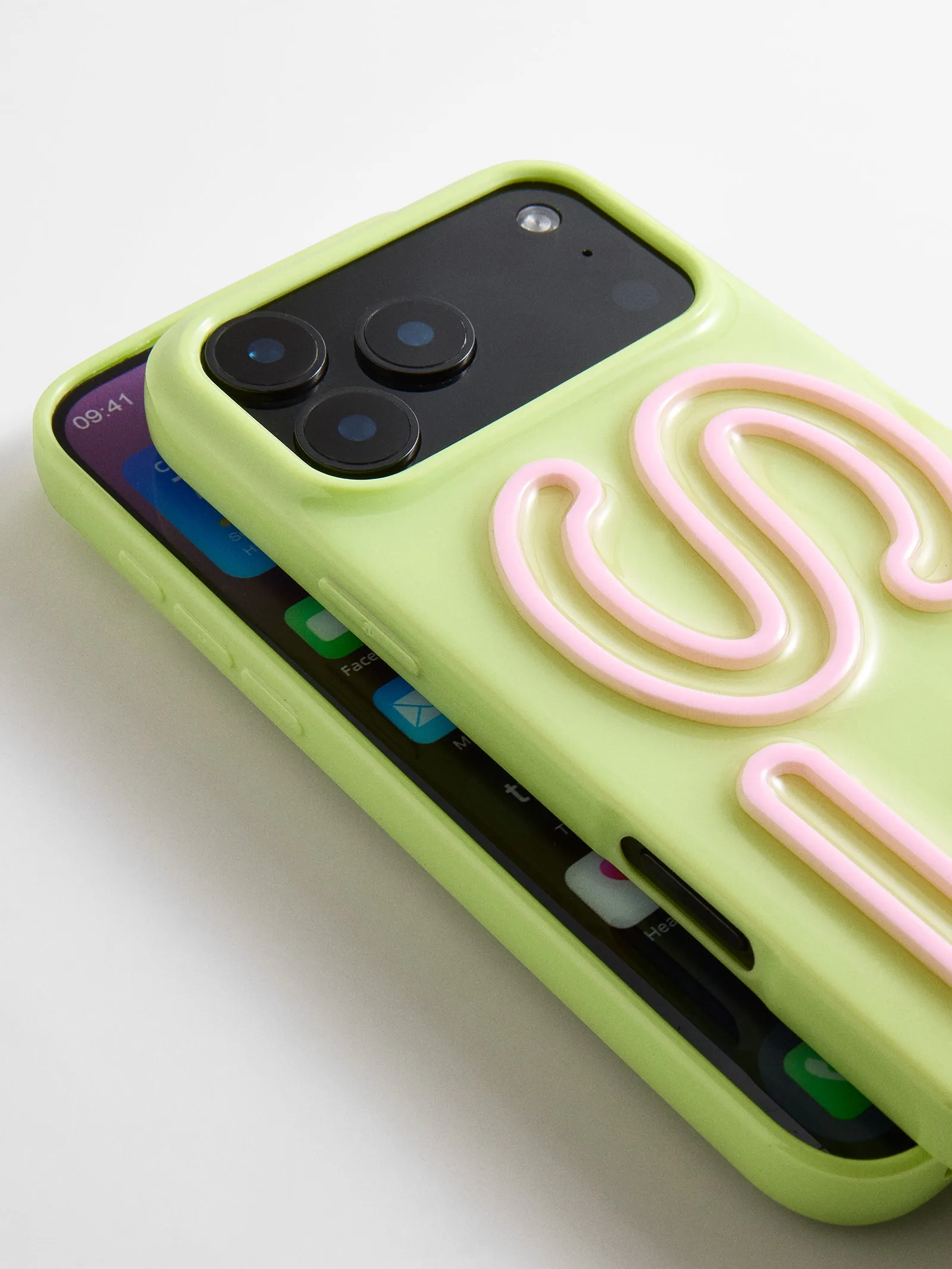 Fine Line Custom iPhone Case - Chartreuse/Light Pink sold by BaubleBar product image thumbnail 3