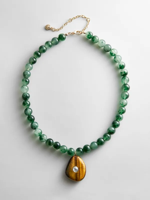 Jamie Semi-Precious Beaded Necklace - Green Jade/Tiger's Eye made by BaubleBar