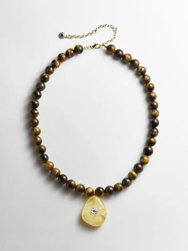 Jamie Semi-Precious Beaded Necklace - Tiger's Eye/Citrine made by BaubleBar