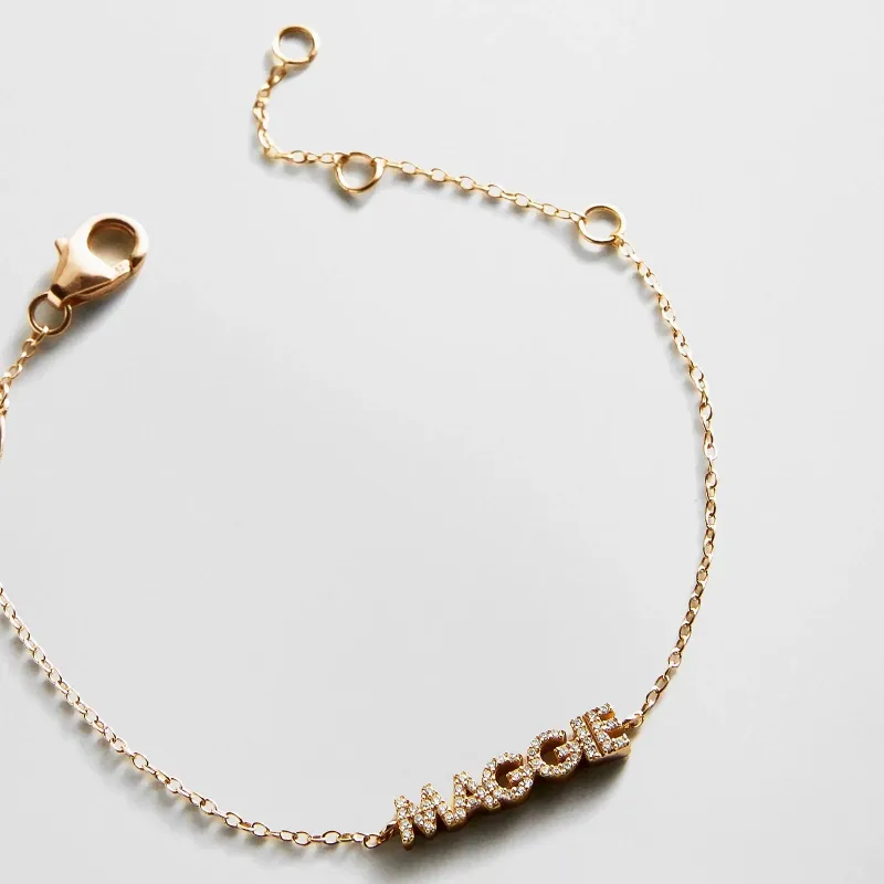 14K Gold/Pavé Custom Block Multi Name Bracelet - 1 Name made by BaubleBar