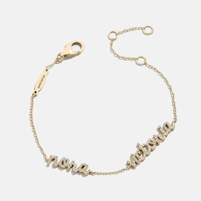 14K Gold/Pavé Custom Script Multi Name Bracelet - 2 Names made by BaubleBar