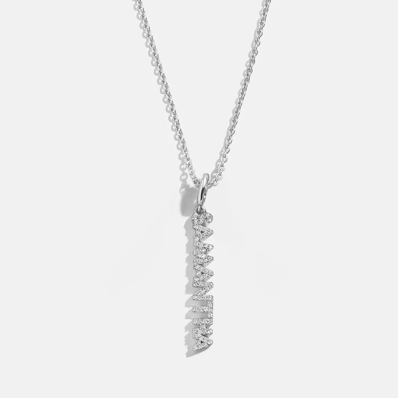 Mini Silver Pavé Block Cluster Custom Nameplate Necklace - 1 Name made by BaubleBar