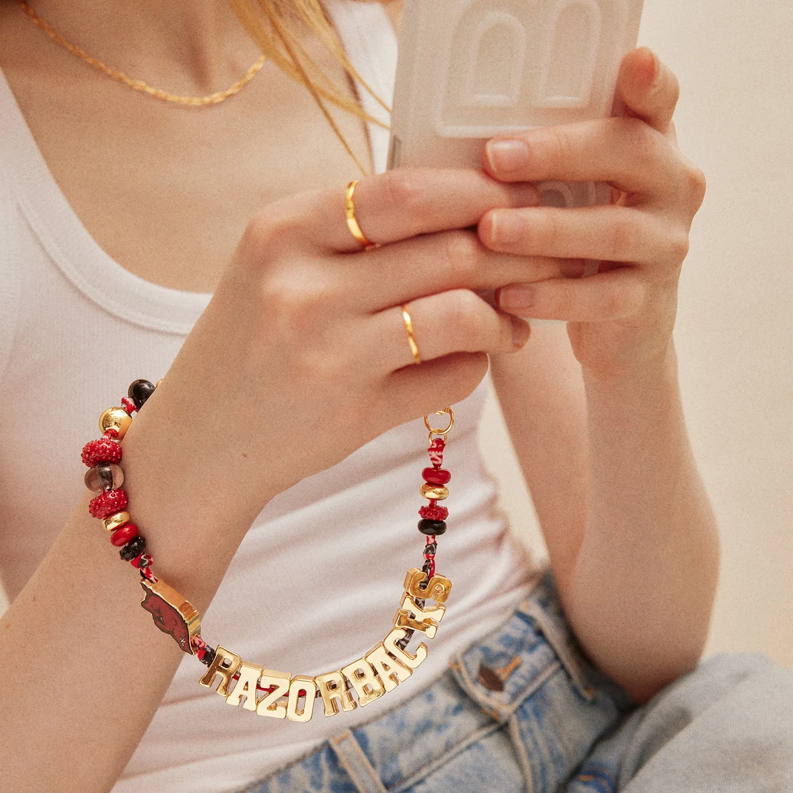 University of Arkansas Beaded Bandana Phone Charm - University of Arkansas sold by BaubleBar product image thumbnail 2