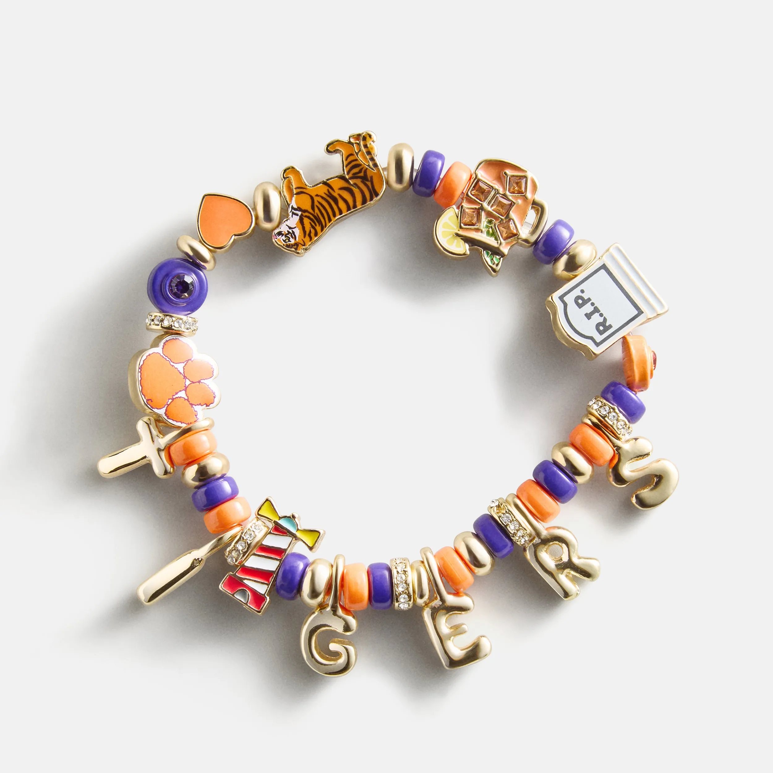 Clemson University Beaded Charm Bracelet - Clemson University sold by BaubleBar