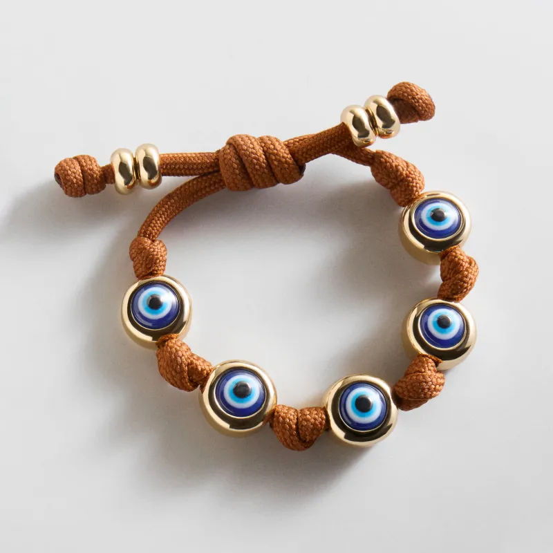 Eyes Open Evil Eye Paracord Bracelet  - Golden Brown made by BaubleBar