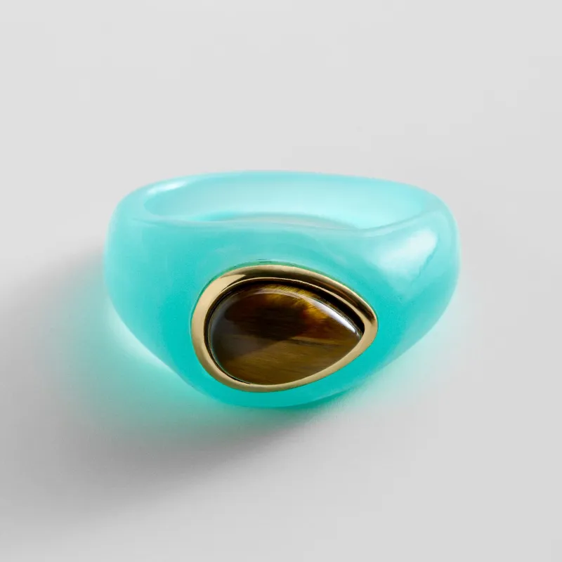 Bold Idea Chunky Statement Ring - Turquoise/Tiger's Eye made by BaubleBar