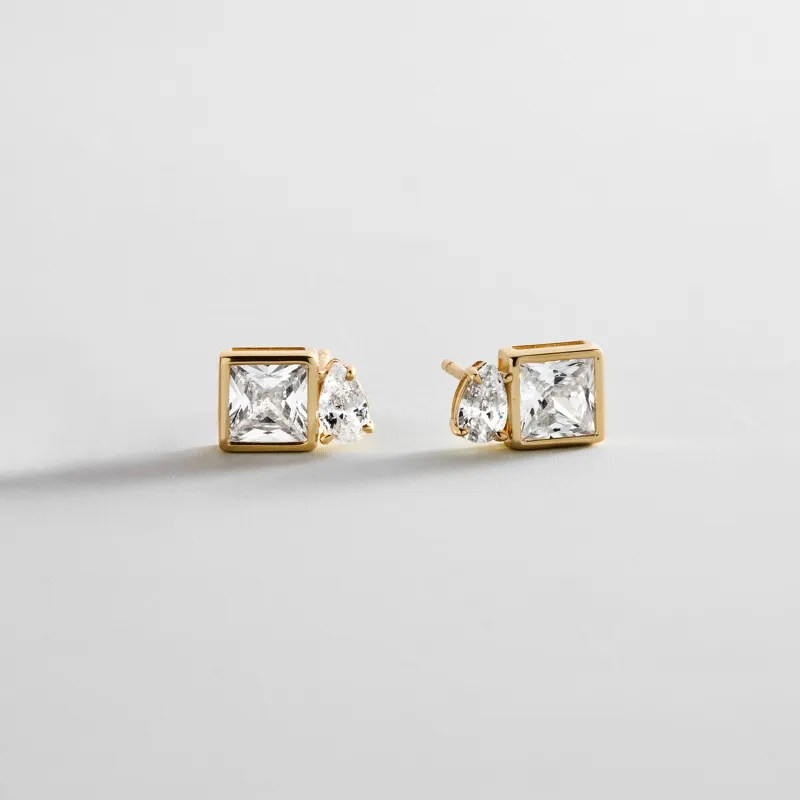 Toi Et Moi 14K Gold Stud Earrings - Pear/Square made by BaubleBar