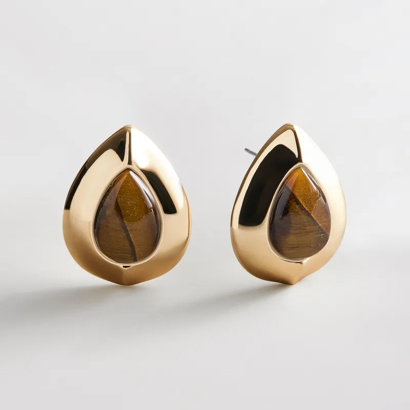 Meryl Semi-Precious Statement Stud Earrings  - Tiger's Eye made by BaubleBar