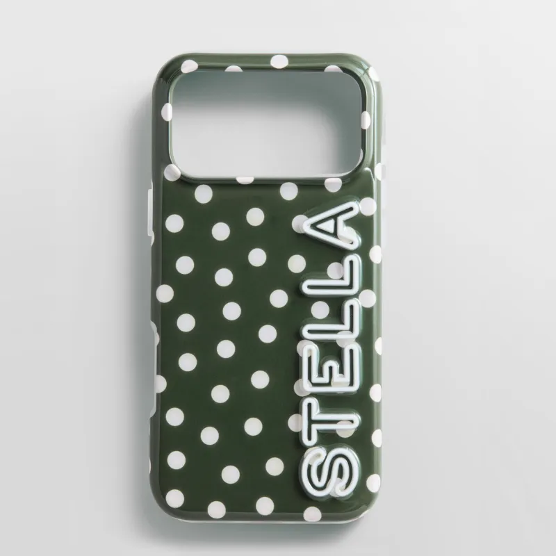 Fine Line Printed Custom iPhone Case - Dark Green with White Polka Dots/White made by BaubleBar