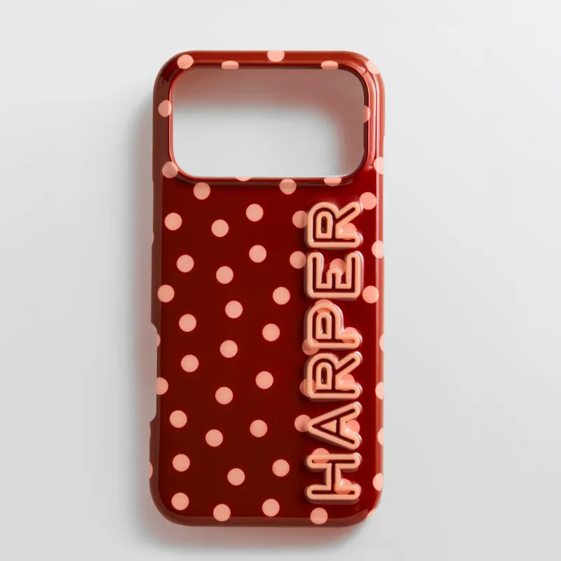 Fine Line Printed Custom iPhone Case - Burgundy with Blush Polka Dots/Blush made by BaubleBar