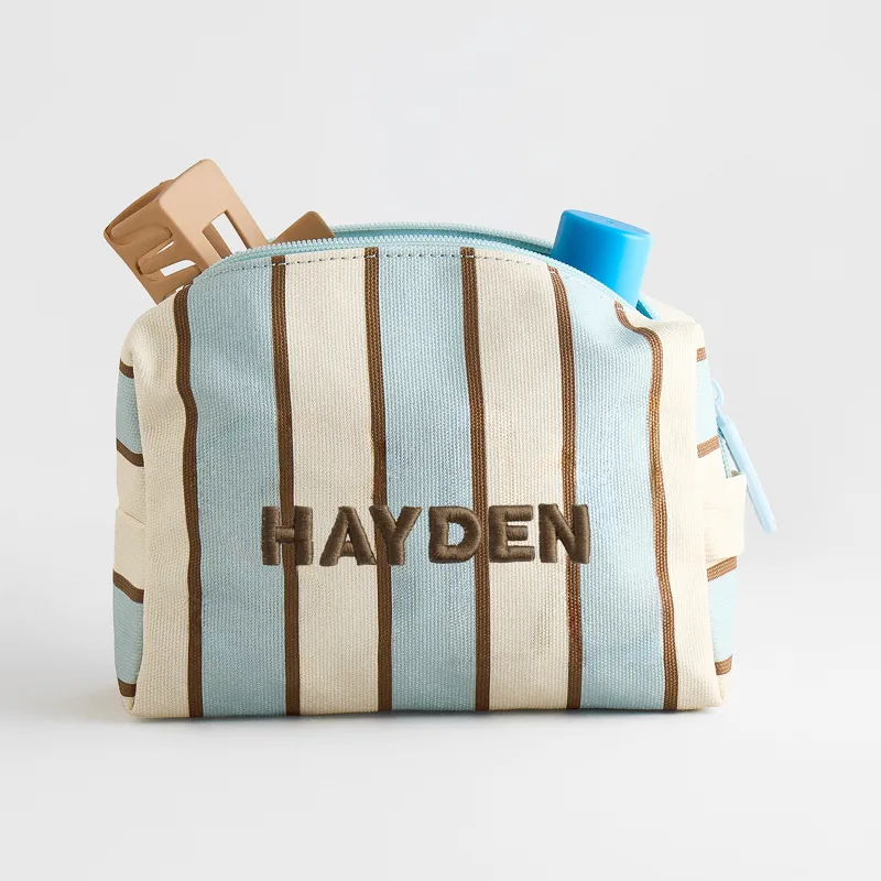 Striped Take It Away Custom Name Storage Pouch - Driftwood made by BaubleBar