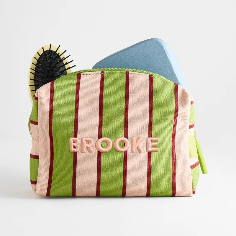 Striped Take It Away Custom Name Storage Pouch - Pistachio made by BaubleBar