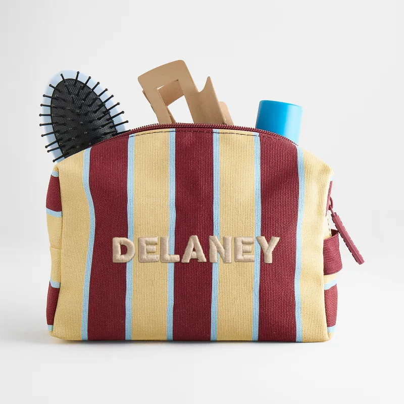 Striped Take It Away Custom Name Storage Pouch - Merlot made by BaubleBar