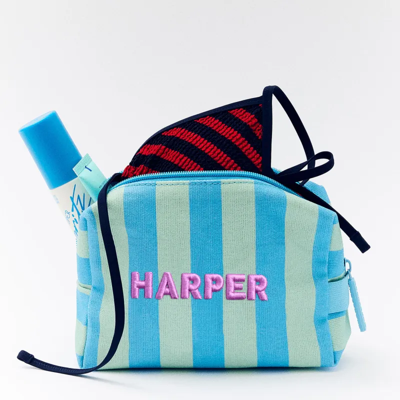 Striped Take It Away Custom Name Storage Pouch - Breeze made by BaubleBar