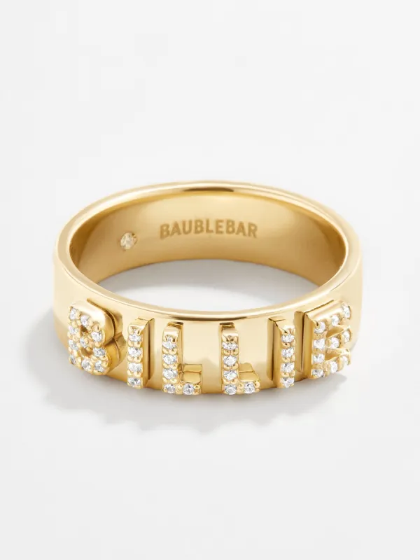 18K Gold Custom Block Ring - 18K Gold. Pavé Cubic Zirconia Stones sold by BaubleBar