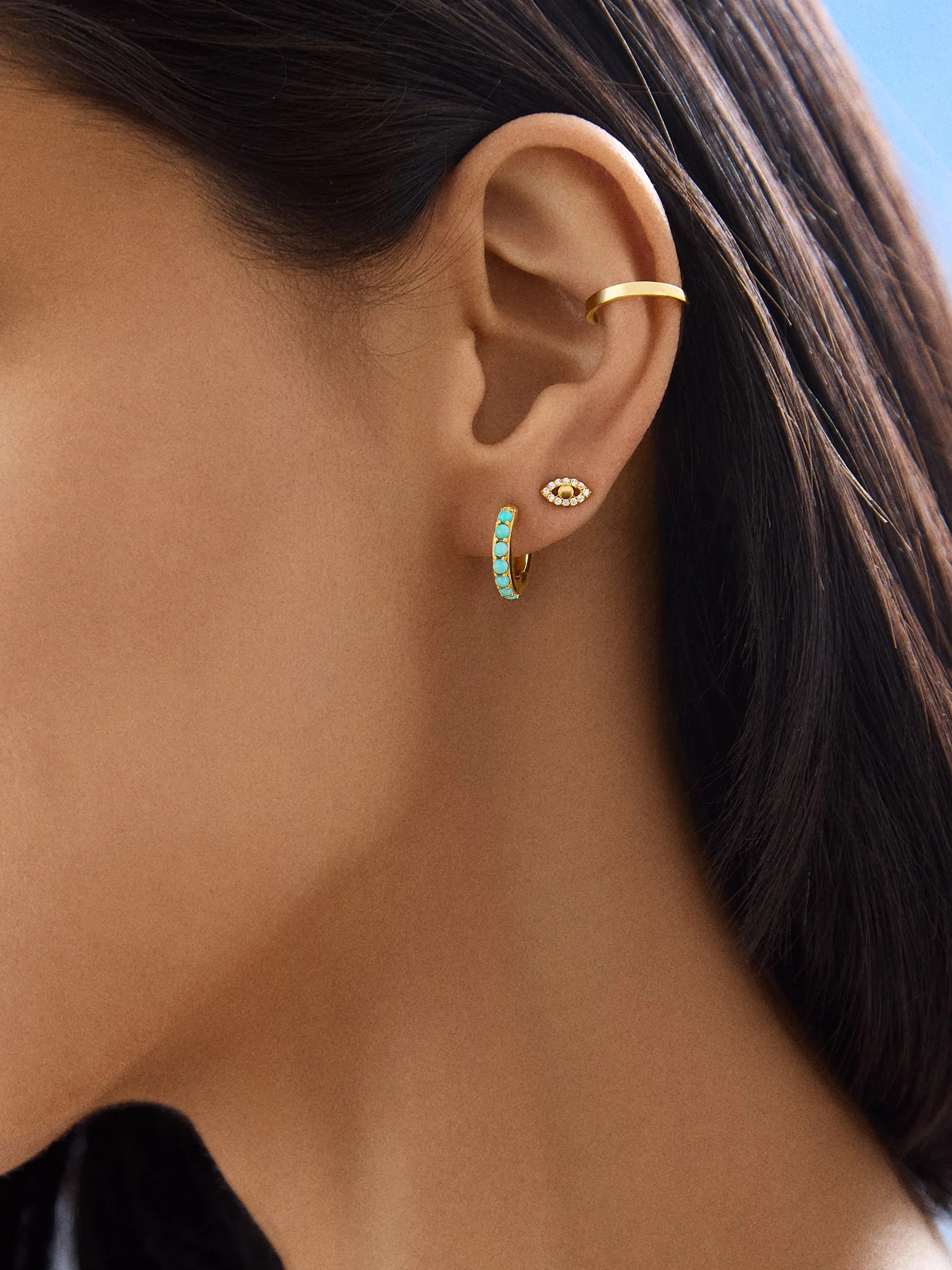 18K Gold Semi-Precious Huggie Earrings - Turquoise sold by BaubleBar product image thumbnail 2
