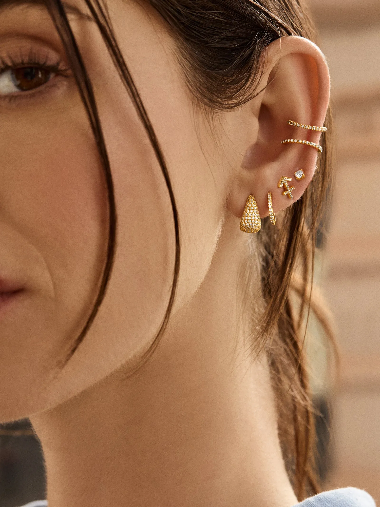 18K Gold Zodiac Earrings - 18K Gold. Pavé Cubic Zirconia Stones sold by BaubleBar product image thumbnail 2