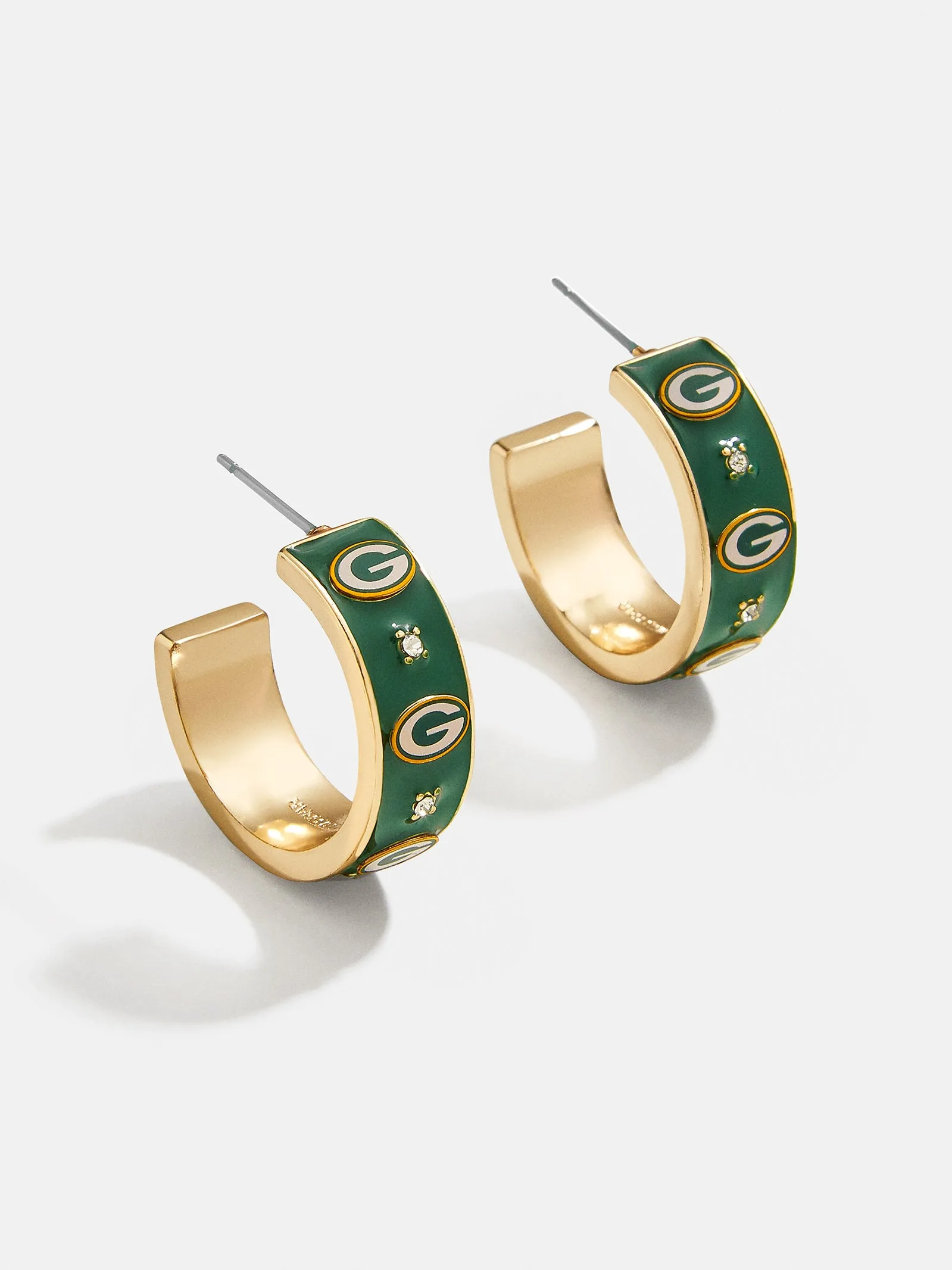 WEAR By Erin Andrews x BaubleBar Enamel Hoop Earrings - Green Bay Packers sold by BaubleBar