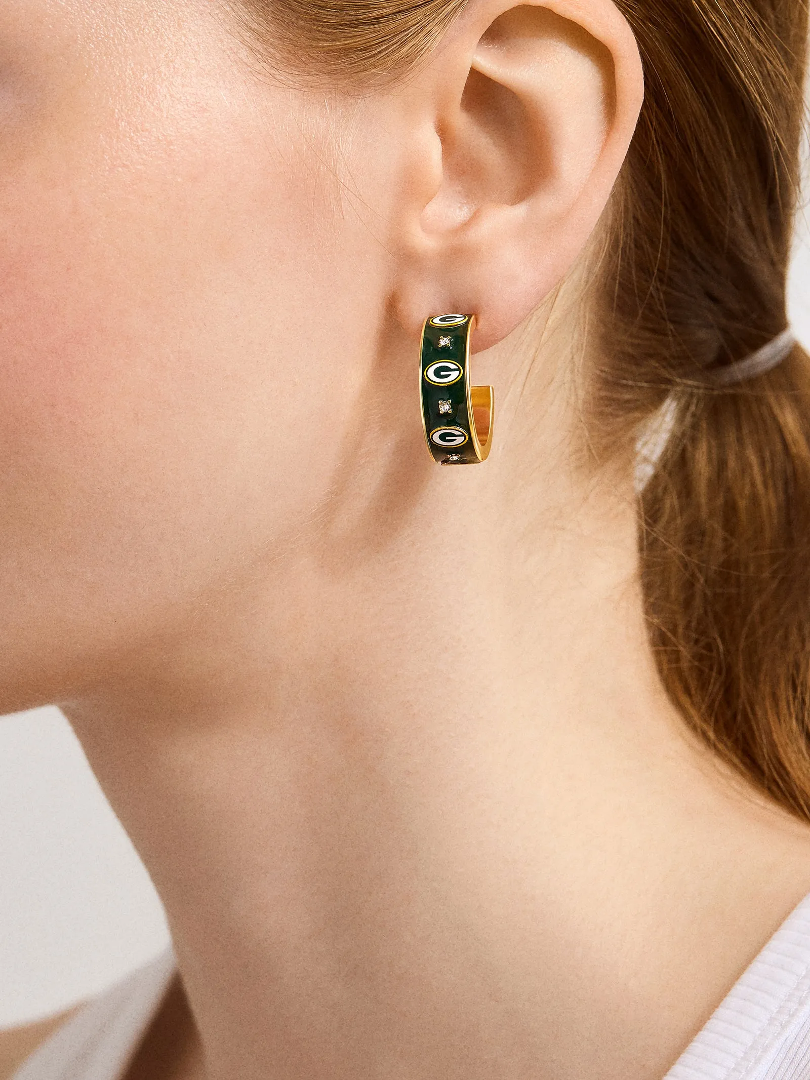 WEAR By Erin Andrews x BaubleBar Enamel Hoop Earrings - Green Bay Packers sold by BaubleBar product image thumbnail 2