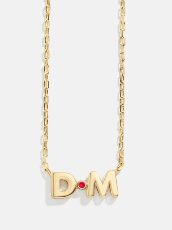 18K Gold Vermeil Double Initial Birthstone Custom Necklace - Ruby sold by BaubleBar