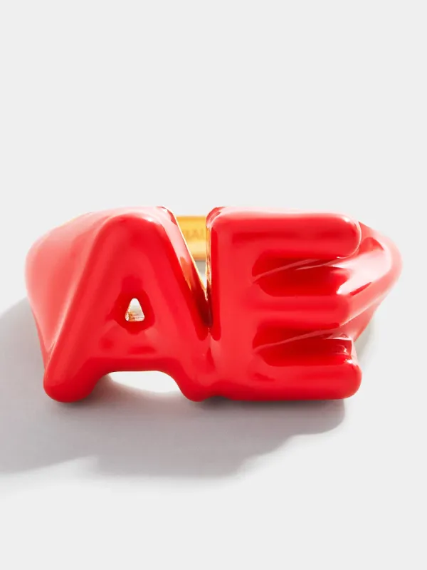 Block Enamel Custom Initial Ring - Red sold by BaubleBar