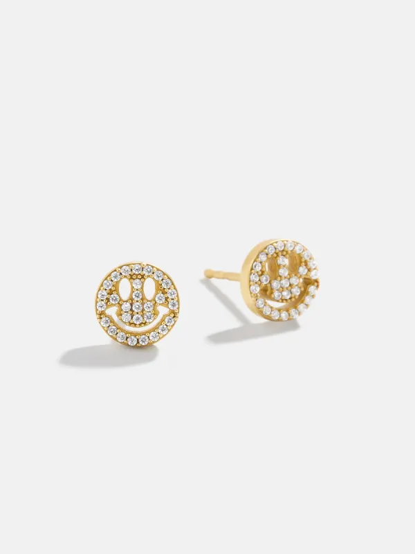 18K Gold Just For Fun Earrings - Pavé Smiley Face sold by BaubleBar
