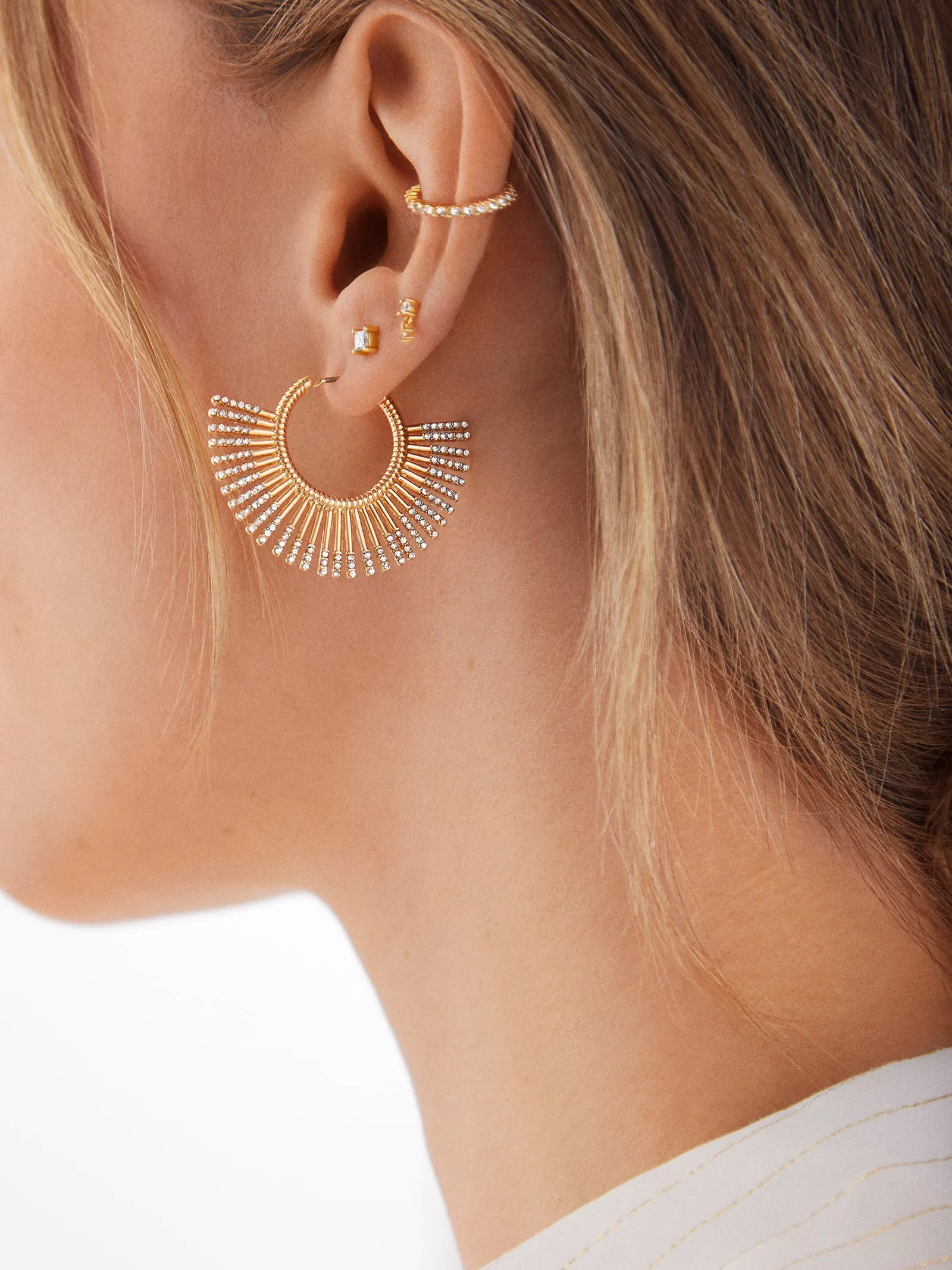 Sundar Earrings - Large Gold/Clear sold by BaubleBar product image thumbnail 2